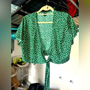 SHEIN floral green tie up top